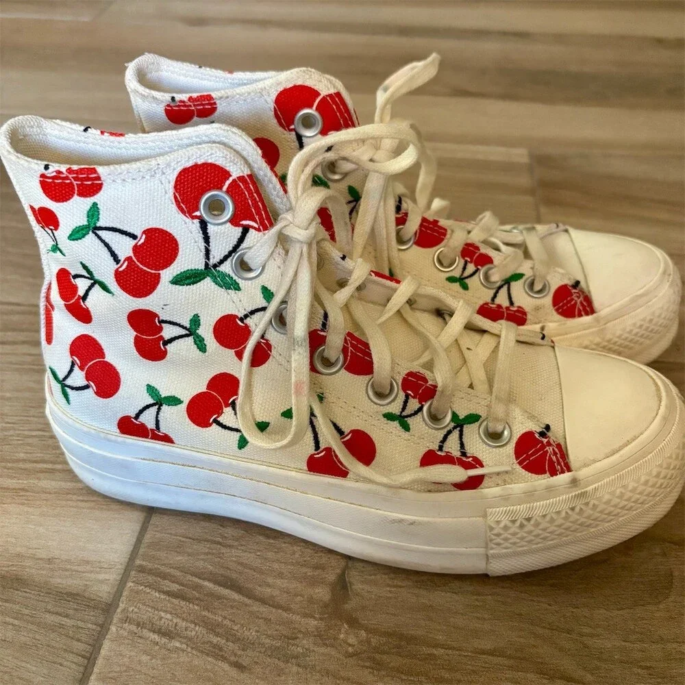 Converse Chuck Taylor All Star Lift Hi Sneakers Womens 6 Cherry Print